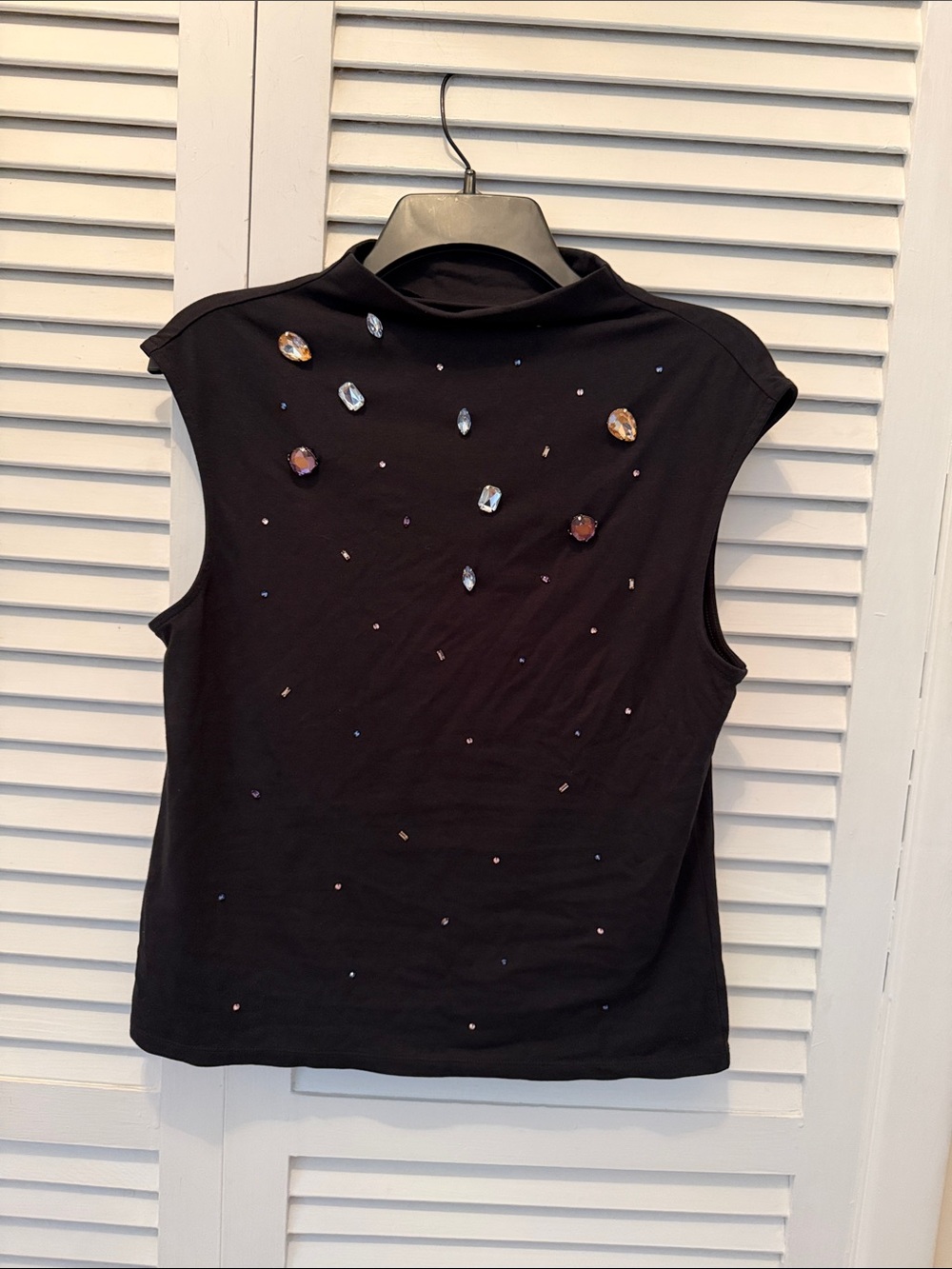 New Sleeveless Black Jewel-Embellished Tank